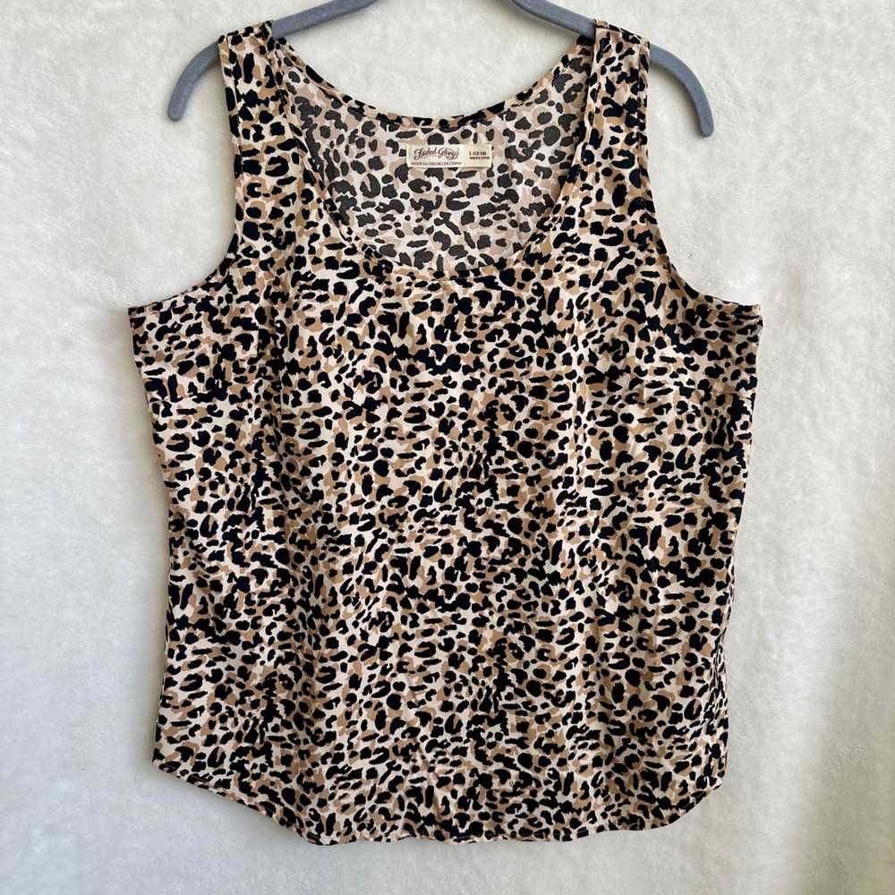 Faded Glory Leopard Animal Print Sleeveless Tank Top Size Large 12-14